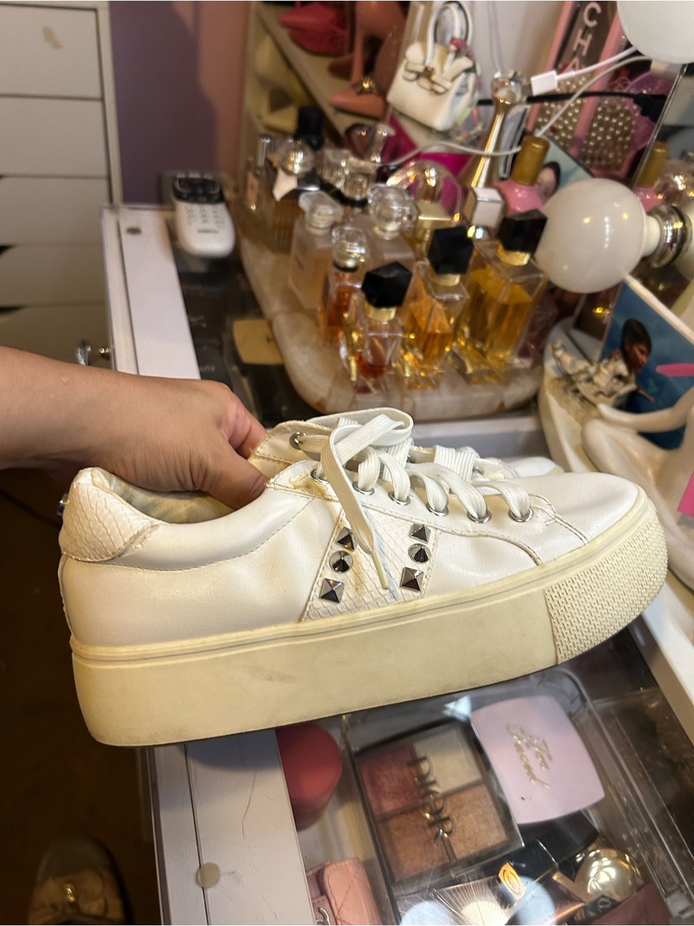 Steve Madden White Platform Sneakers with Stud Detail